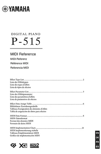 yamaha雅马哈P-515 MIDI Reference